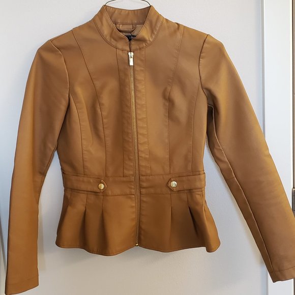 baccini faux leather peplum jacket
